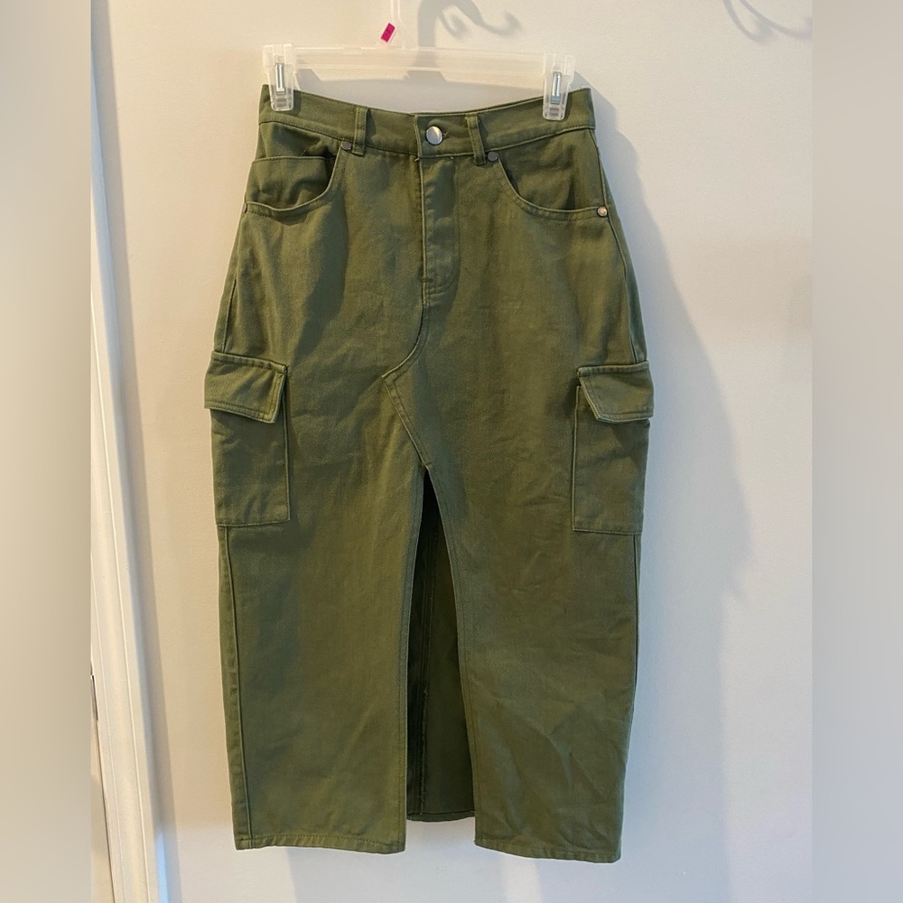 Francesca's Collections Olive Green 100% Cotton Pencil Skirt